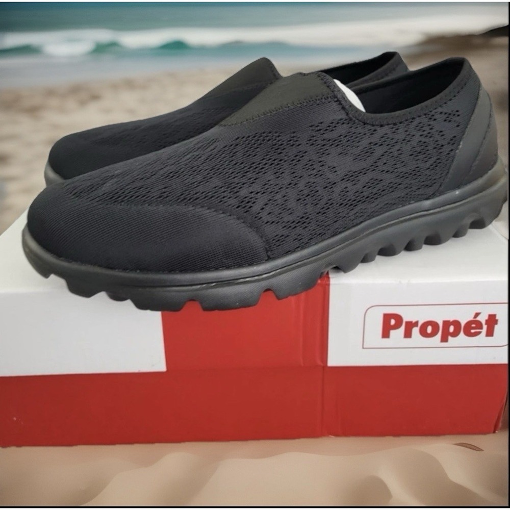 Propet W TravelActiv Slip On Sneakers Knit K 9.5 XX 4E Blk Comfort Walking Shoes